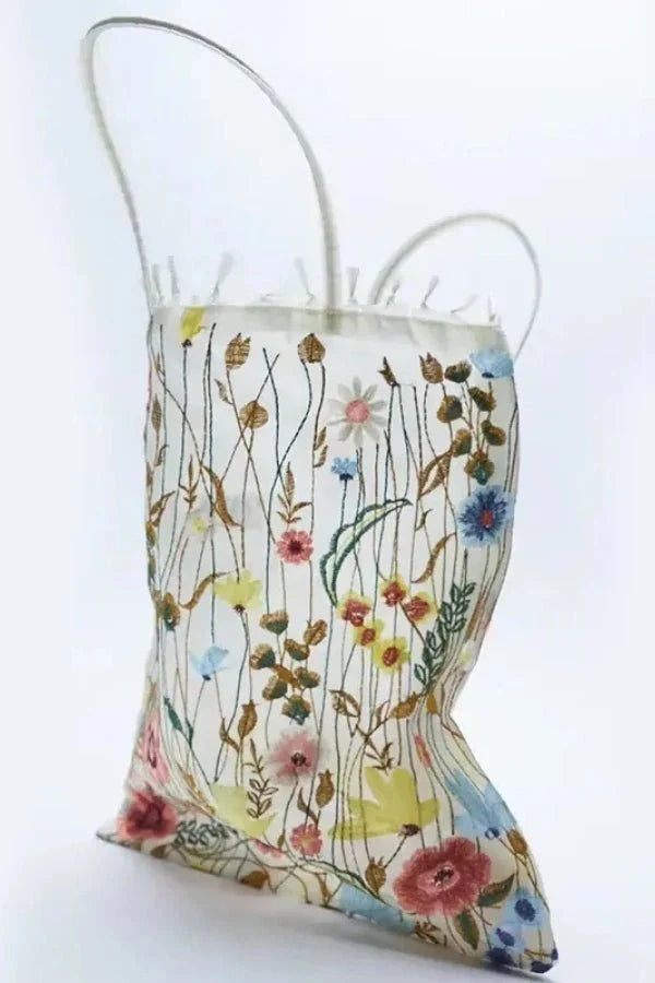Amelia Tote Bag - Canvas Embroidered Floral Design