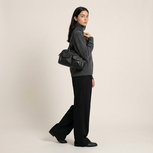 Lina Distressed Hobo Bag - PU Leather Shoulder Bag with Two Front Pockets