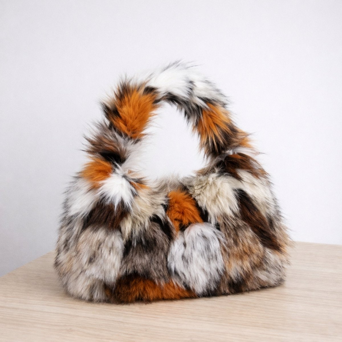 Solstice Hobo Bag - Faux Fur Plush Multitonal Shoulder Carry