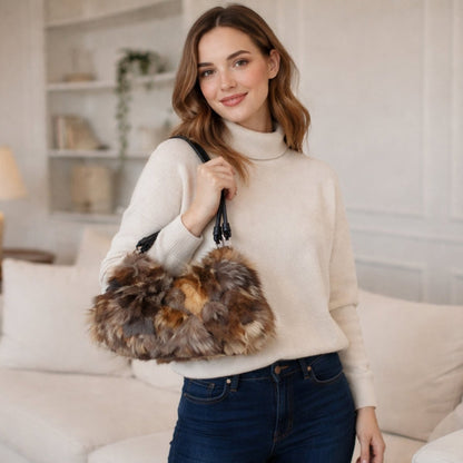 Adira Fur Hobo Bag - Genuine Fox Fur Multitonal Shoulder Bag