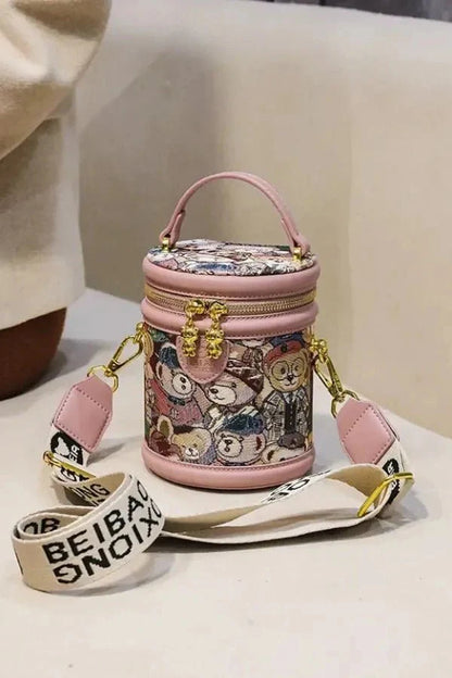 Brynn Crossbody Bag - PU Leather Embossed Bear Detail
