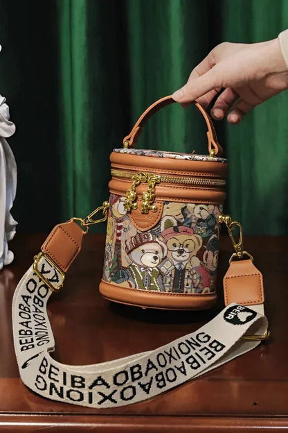 Brynn Crossbody Bag - PU Leather Embossed Bear Detail