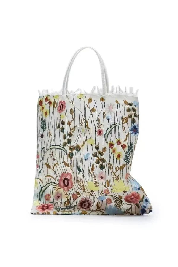 Amelia Tote Bag - Canvas Embroidered Floral Design
