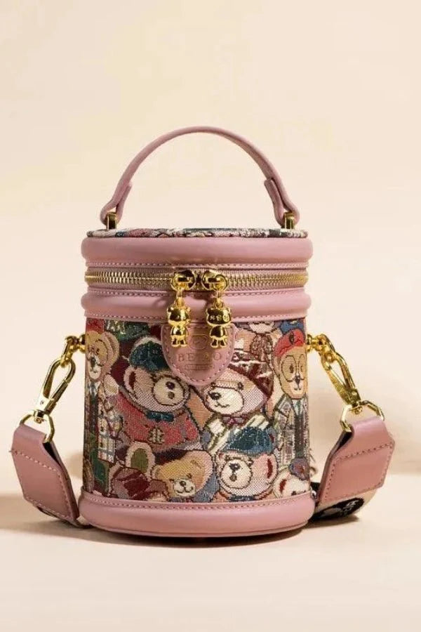 Brynn Crossbody Bag - PU Leather Embossed Bear Detail