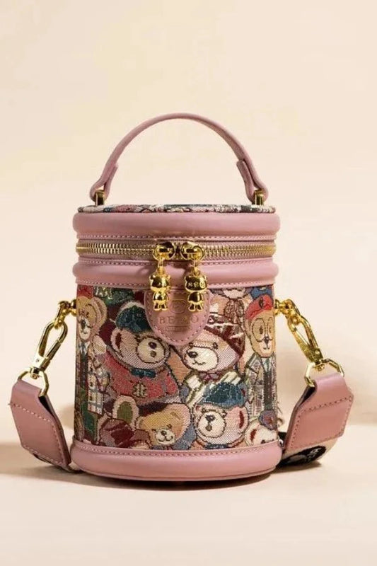 Brynn Crossbody Bag - PU Leather Embossed Bear Detail
