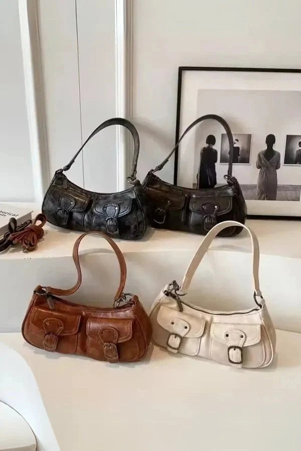 Riviera Shoulder Bag - PU Leather Flap Closure with Pockets