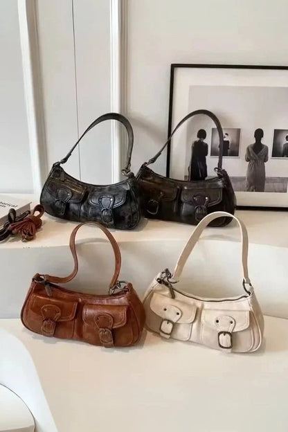 Riviera Shoulder Bag - PU Leather Flap Closure with Pockets