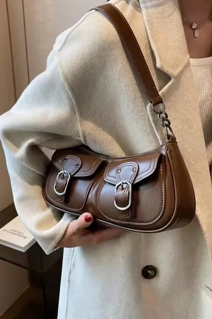 Riviera Shoulder Bag - PU Leather Flap Closure with Pockets