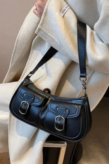 Riviera Shoulder Bag - PU Leather Flap Closure with Pockets