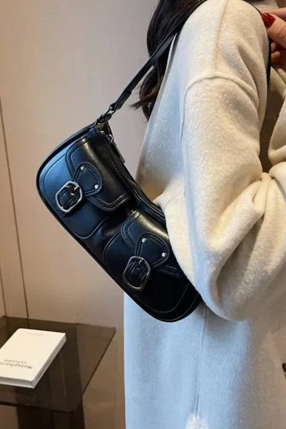 Riviera Shoulder Bag - PU Leather Flap Closure with Pockets