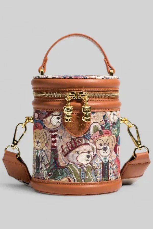 Brynn Crossbody Bag - PU Leather Embossed Bear Detail