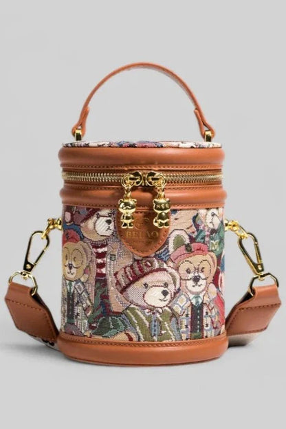 Brynn Crossbody Bag - PU Leather Embossed Bear Detail
