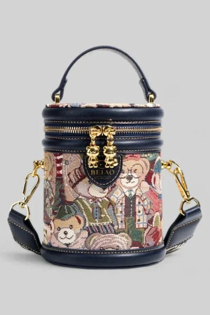 Brynn Crossbody Bag - PU Leather Embossed Bear Detail