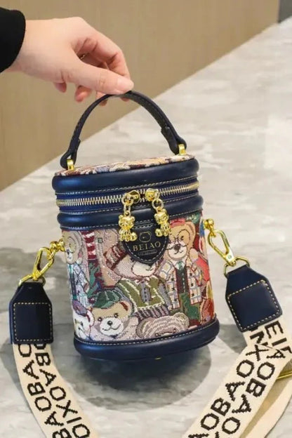 Brynn Crossbody Bag - PU Leather Embossed Bear Detail