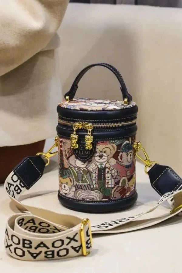 Brynn Crossbody Bag - PU Leather Embossed Bear Detail