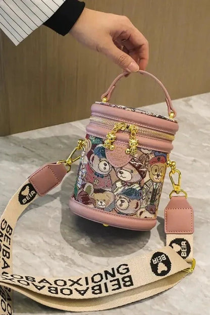 Brynn Crossbody Bag - PU Leather Embossed Bear Detail