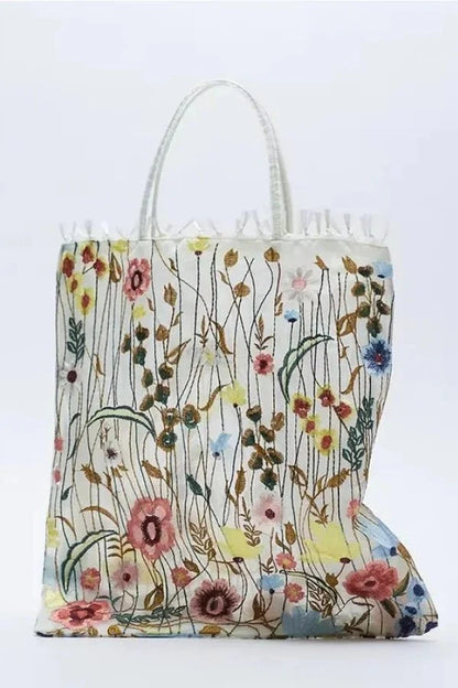 Amelia Tote Bag - Canvas Embroidered Floral Design