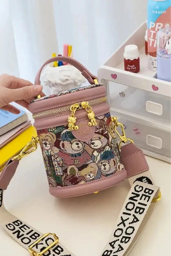 Brynn Crossbody Bag - PU Leather Embossed Bear Detail