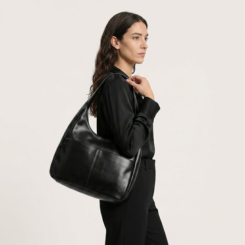 Zoey Shoulder Bag - PU Leather Adjustable Strap Carryall - Plus size model