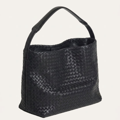 Laila Woven Tote Bag - Braided PU Leather Shoulder Bag - Plus size model