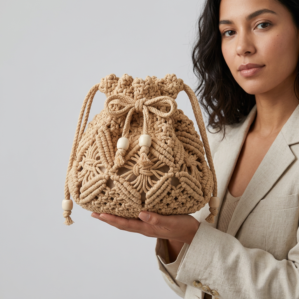 Amy Crochet Bucket Bag - Plus size model