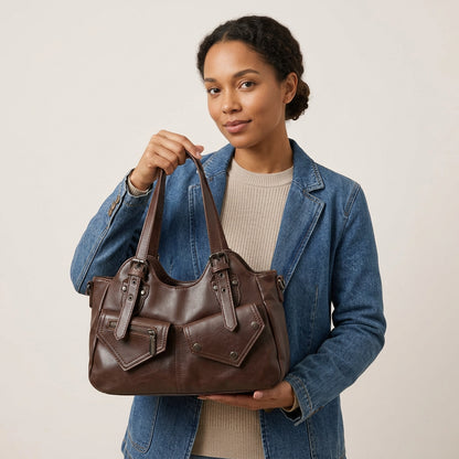 Pippa Shoulder Bag - PU Leather Structured Carry - Plus size model
