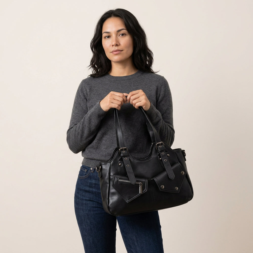 Pippa Shoulder Bag - PU Leather Structured Carry - Plus size model