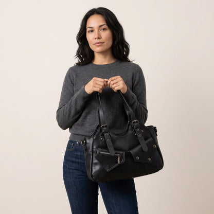 Pippa Shoulder Bag - PU Leather Structured Carry - Plus size model