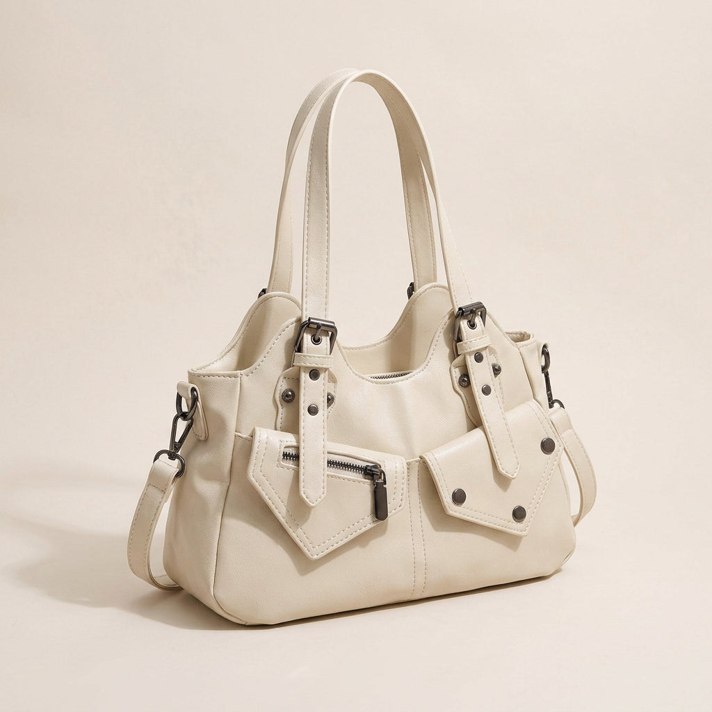 Pippa Shoulder Bag - PU Leather Structured Carry - Plus size model