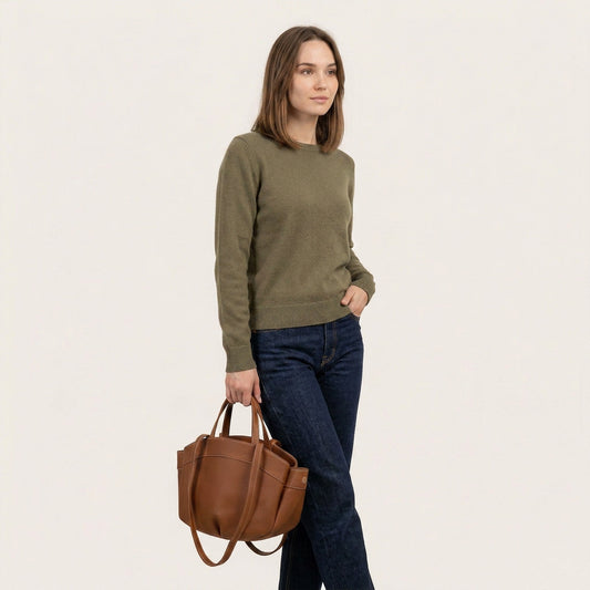 Ellie Tote Bag - Textured PU Leather Multi-Pocket Shoulder Bag - Plus size model