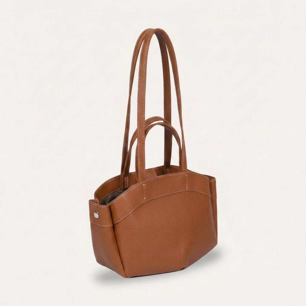 Ellie Tote Bag - Textured PU Leather Multi-Pocket Shoulder Bag - Plus size model