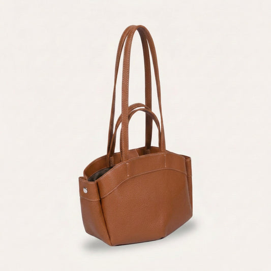 Ellie Tote Bag - Textured PU Leather Multi-Pocket Shoulder Bag - Plus size model