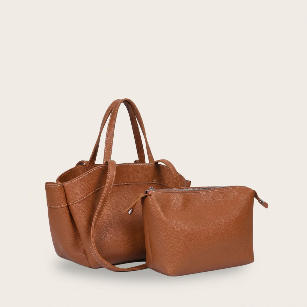 Ellie Tote Bag - Textured PU Leather Multi-Pocket Shoulder Bag - Plus size model
