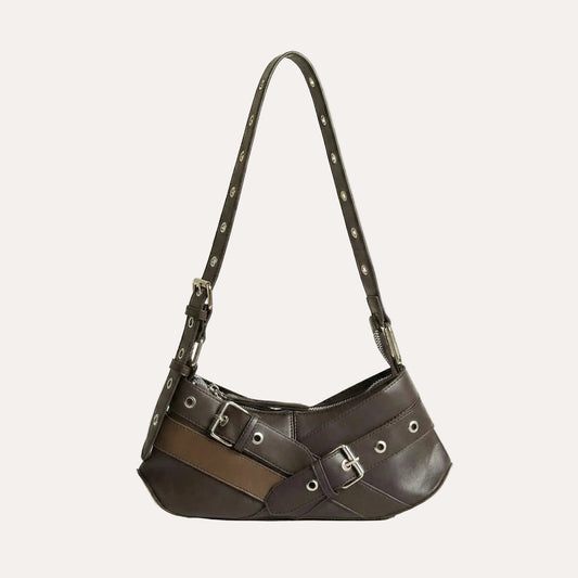 Mina Shoulder Bag - Compact PU Leather Bag with Edgy Hardware