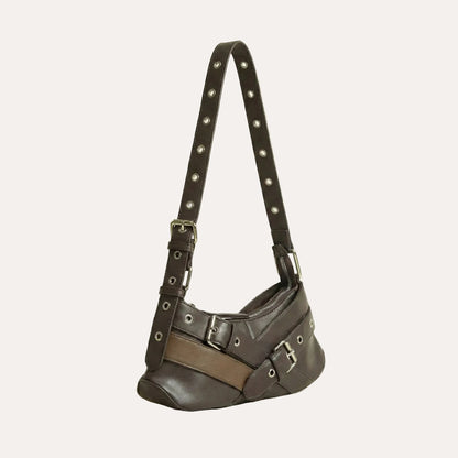 Mina Shoulder Bag - Compact PU Leather Bag with Edgy Hardware