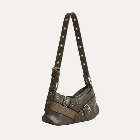 Mina Shoulder Bag - Compact PU Leather Bag with Edgy Hardware