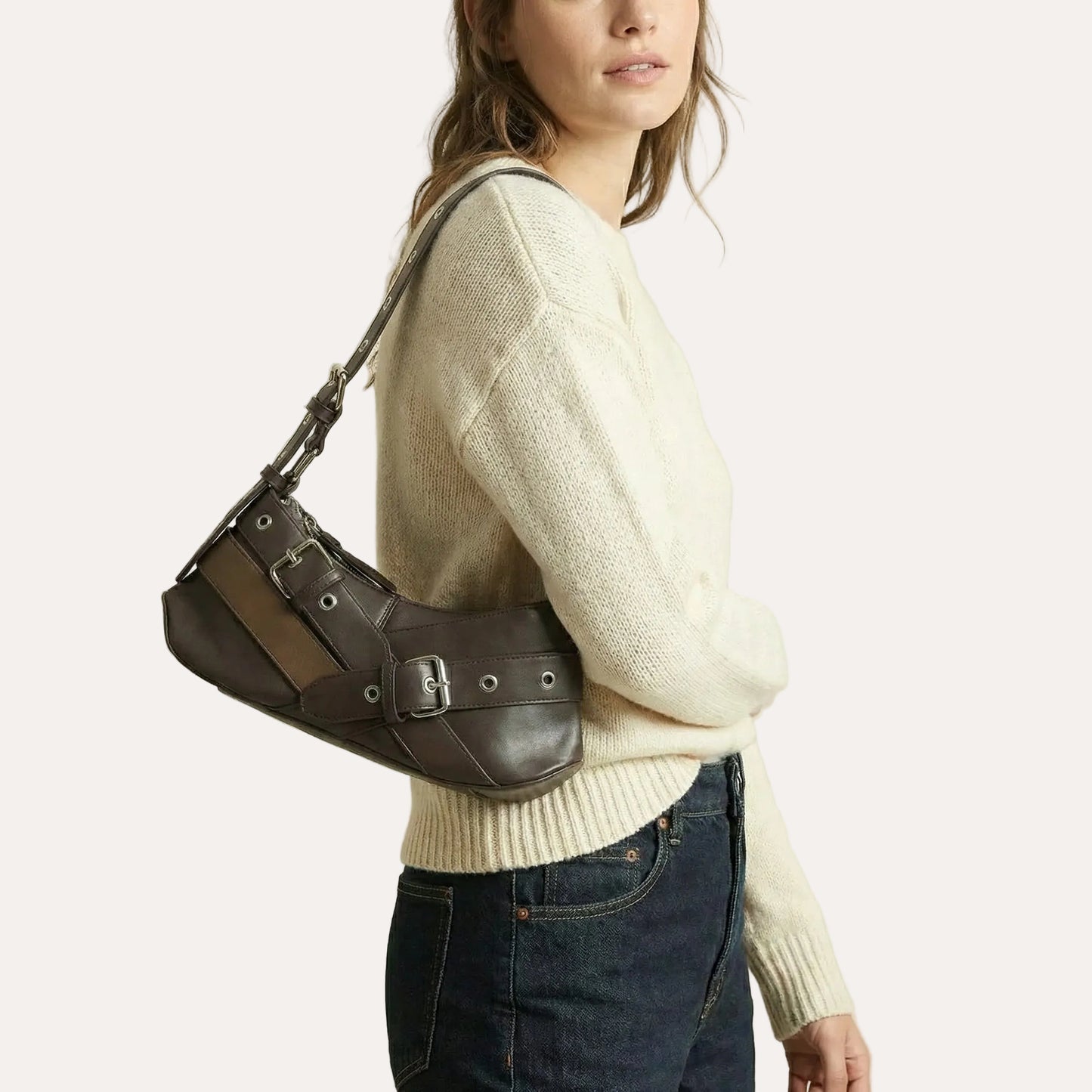Mina Shoulder Bag - Compact PU Leather Bag with Edgy Hardware