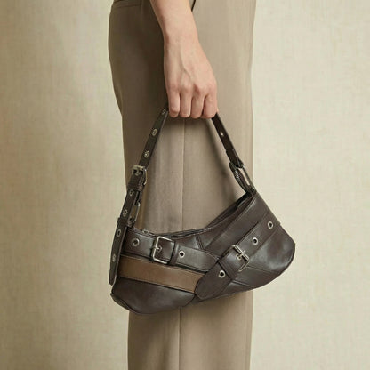 Mina Shoulder Bag - Compact PU Leather Bag with Edgy Hardware