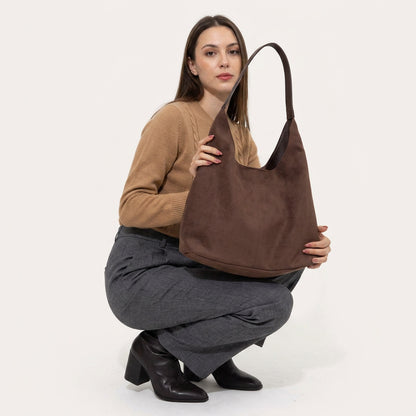 Mila Daily Hobo Bag - Soft Suede-Effect Single Strap - Plus size model