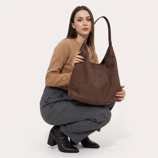 Mila Daily Hobo Bag - Soft Suede-Effect Single Strap - Plus size model