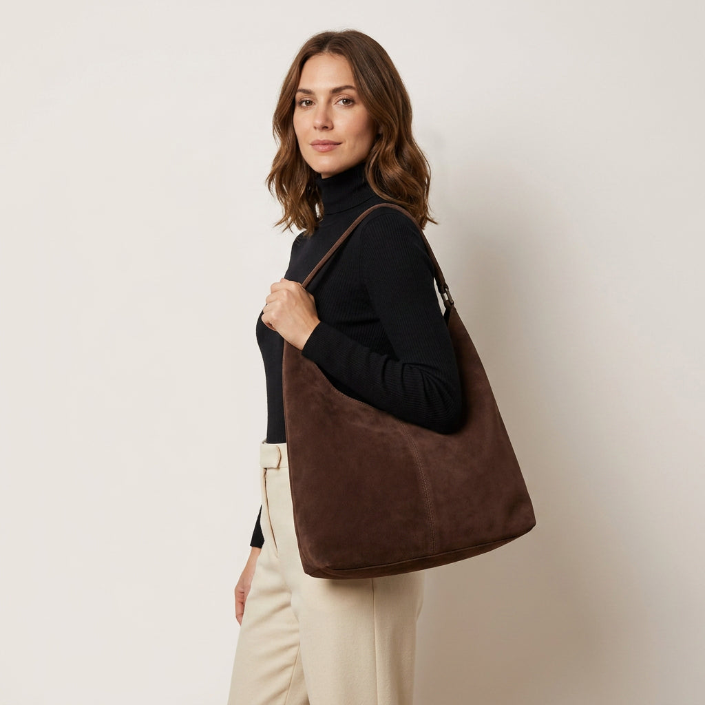 Mila Daily Hobo Bag - Soft Suede-Effect Single Strap - Plus size model