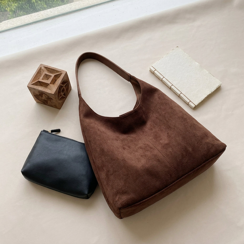 Mila Daily Hobo Bag - Soft Suede-Effect Single Strap - Plus size model