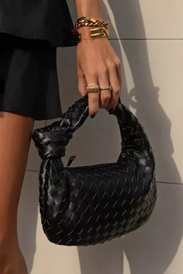 Helena Evening Clutch Bag - PU Leather Woven Chain Handle