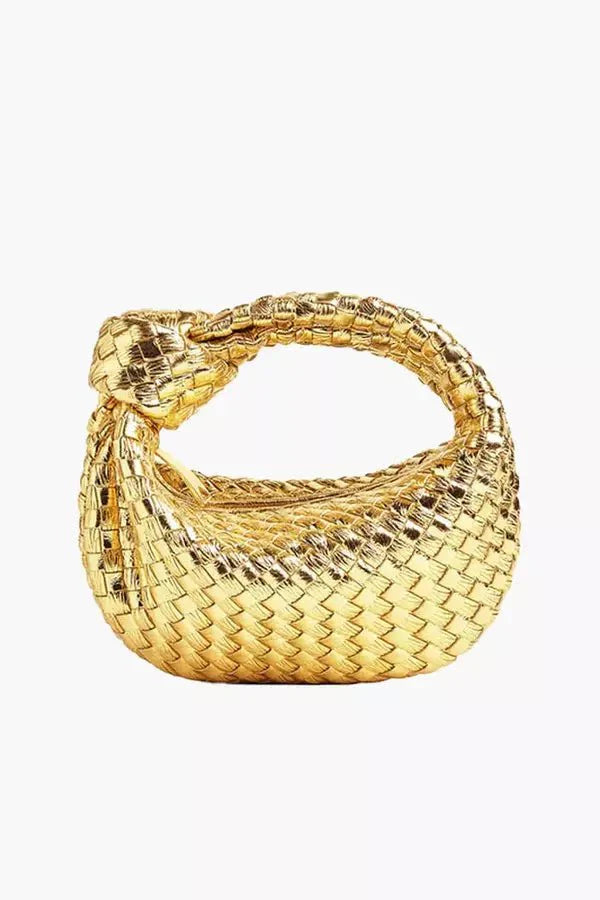 Helena Evening Clutch Bag - PU Leather Woven Chain Handle