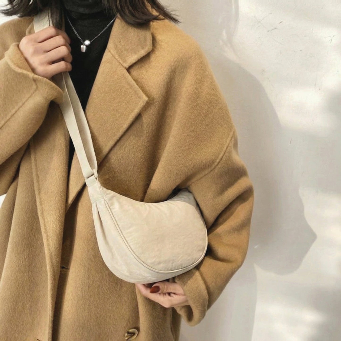 Sola Black Shoulder Bag | Nylon, Adjustable Strap for Women