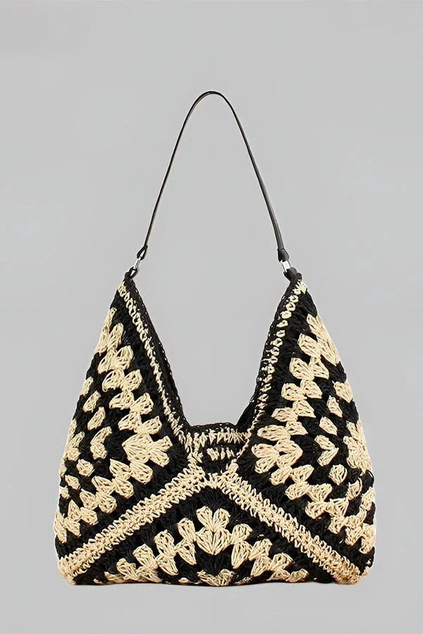 Annelise Shoulder Bag - Straw & PU Leather Summer Carryall