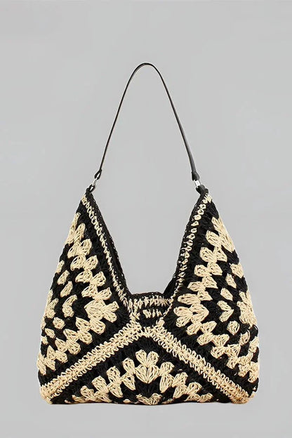 Annelise Shoulder Bag - Straw & PU Leather Summer Carryall
