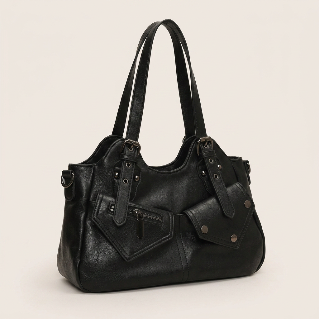 Pippa Shoulder Bag - PU Leather Structured Carry - Plus size model