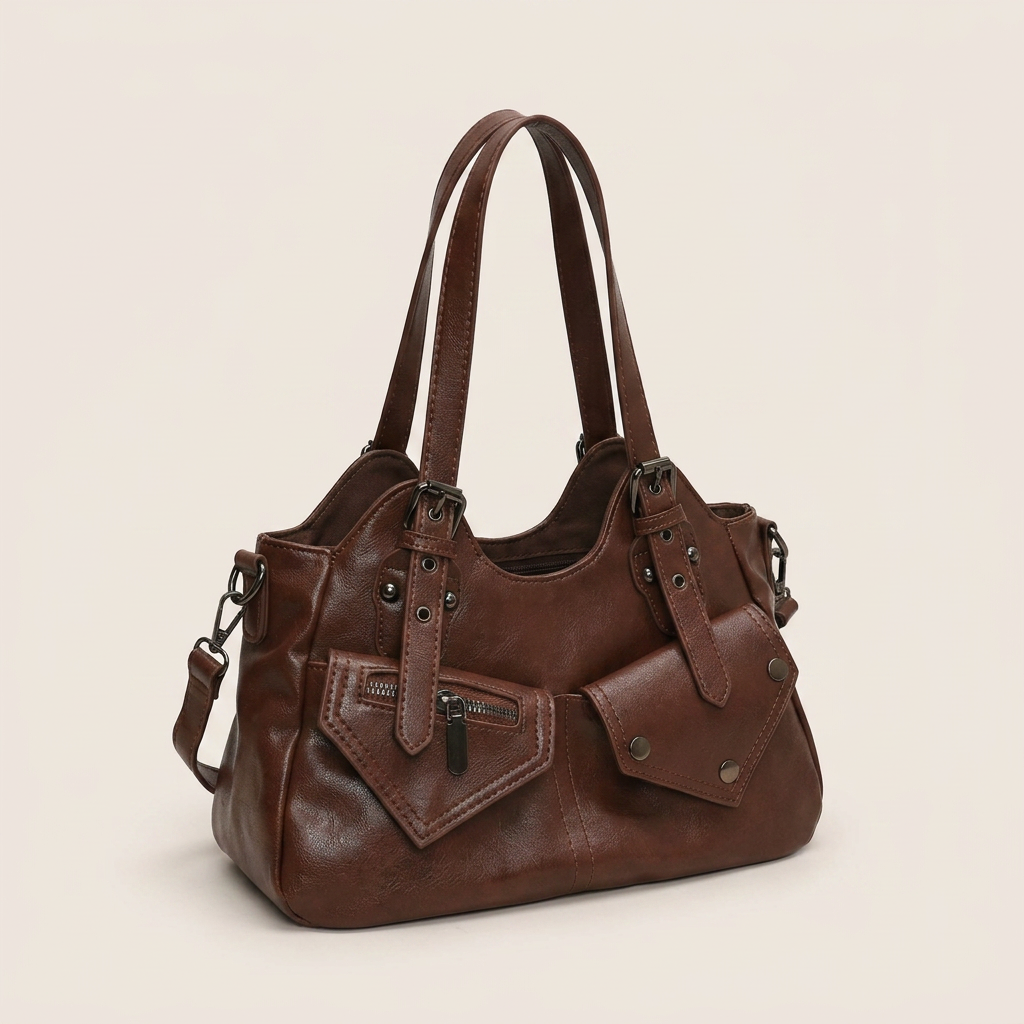 Pippa Shoulder Bag - PU Leather Structured Carry - Plus size model