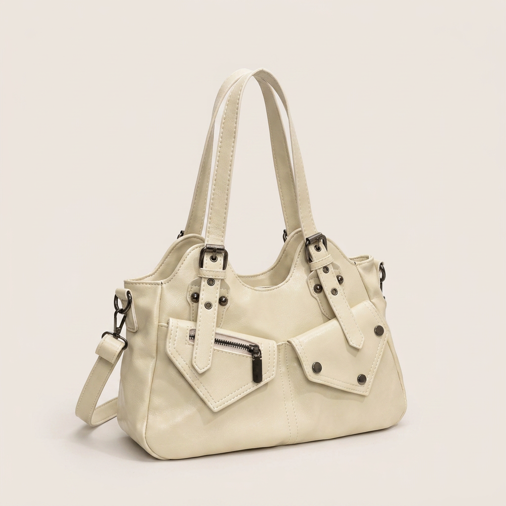 Pippa Shoulder Bag - PU Leather Structured Carry - Plus size model